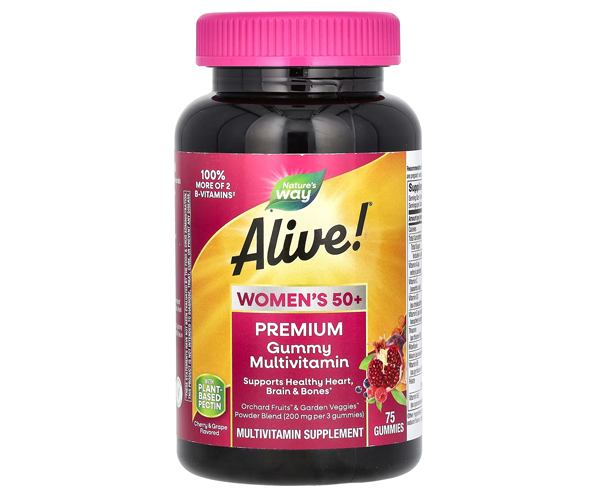 Вітаміни для жінок 50+ Nature's Way (Alive Women's 50+ Premium Gummy Multivitamin) 75 жувальних таблеток зі смаком вишня-виноград