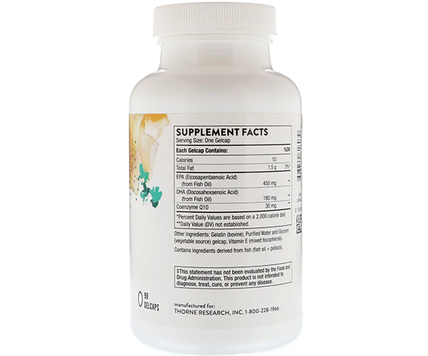 Омега-3 з коензимом Q10 Thorne Research (Omega-3 w/CoQ10) 90 капсул