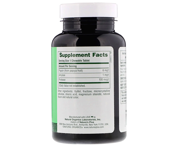 Травні ферменти папайї Natures Plus (Chewable Papaya Enzyme Supplement) 