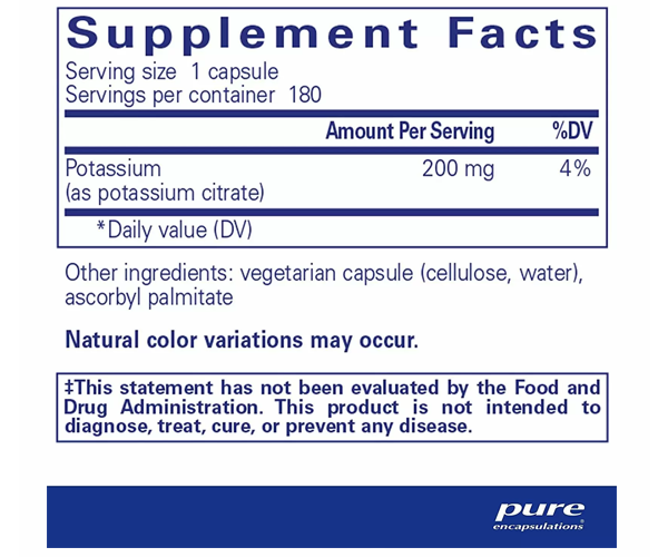 Калий цитрат Pure Encapsulations (Potassium Citrate) 180 капсул