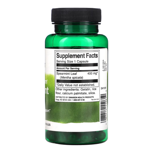 Листя м'яти кучерявої повного спектру Swanson (Full Spectrum Spearmint Leaf) 400 мг 60 капсул