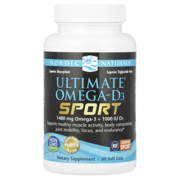 Омега-D3 спорт Nordic Naturals (Ultimate Omega-D3 Sport) 1000 мг 60 капсул