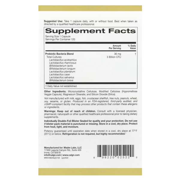 Пробіотики California Gold Nutrition (LactoBif Probiotics) 5 млрд ДЕШЕ 120 капсул