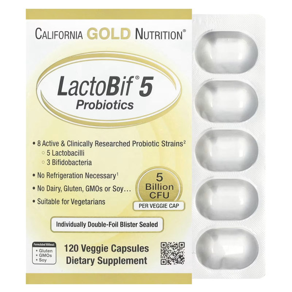 Пробіотики California Gold Nutrition (LactoBif Probiotics) 5 млрд ДЕШЕ 120 капсул