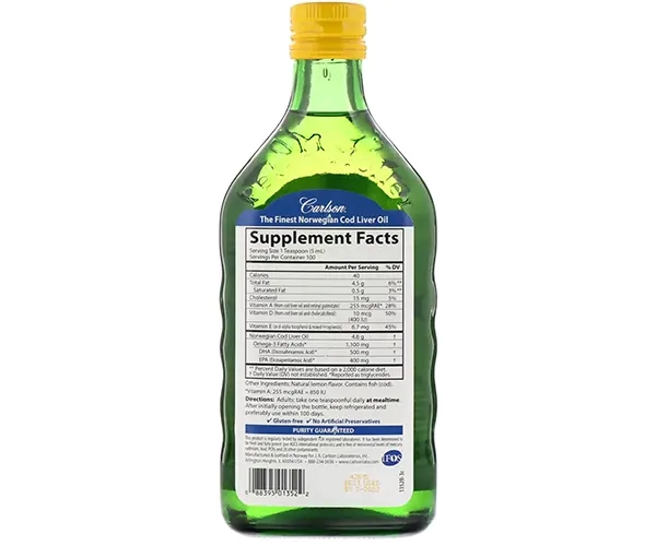 Риб'ячий жир з печінки тріски Carlson Labs (Cod liver oil)  зі смаком лимона