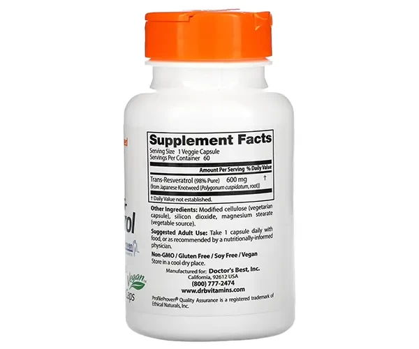 Високопотенційний транс-ресвератрол Doctor's Best (High Potency Trans-Resveratrol) 600 мг 60 капсул