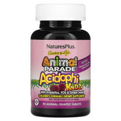 Пробиотики для детей Natures Plus (AcidophiKidz) 90 жевательных таблеток с ягодным вкусом