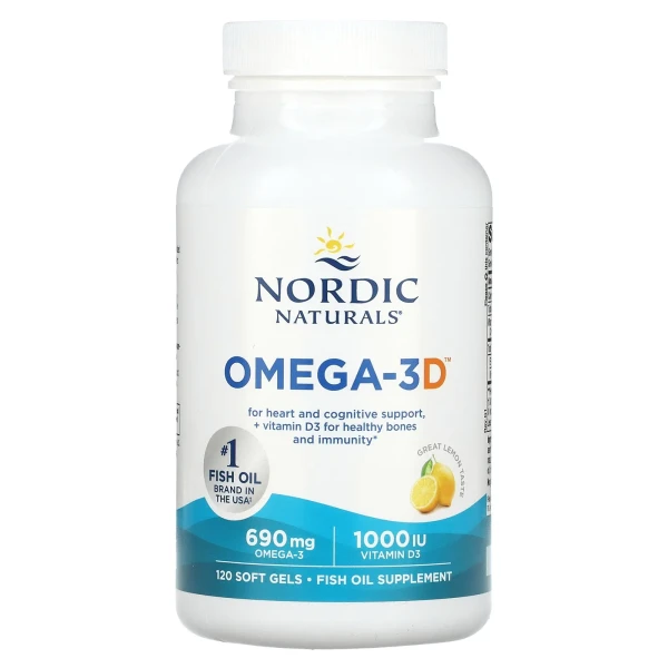 Рыбий жир Омега-3Д Nordic Naturals (Omega-3D) 1000 мг 120 капсул со вкусом лимона