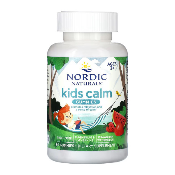 Kids Calm Nordic Naturals жувальні таблетки для дітей від 3 років зі смаком полуниці та кавуна 60 жувальних таблеток