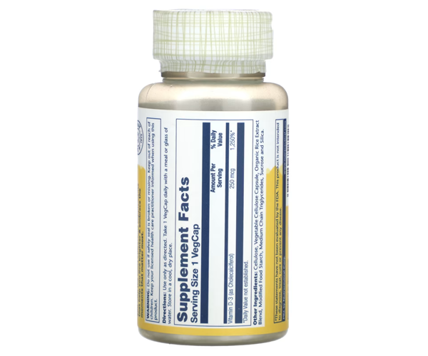 Витамин D3 Solaray (Vitamin D3) 10000 МЕ 60 капсул