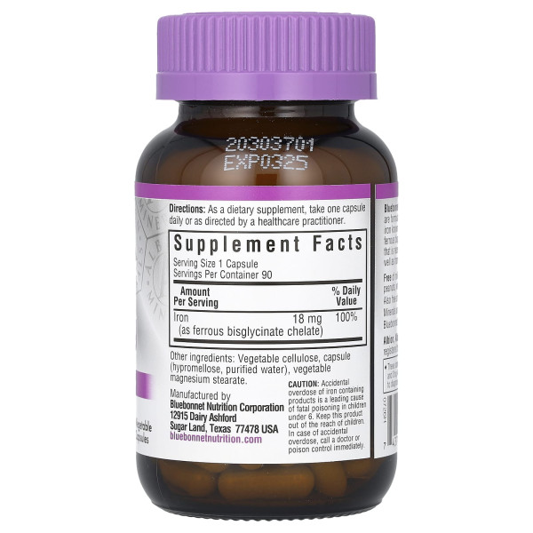 Хелатное железо Bluebonnet Nutrition (Chelated Iron) 18 мг 90 капсул