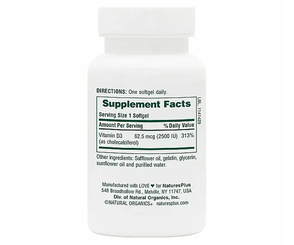 Вітамін D3 Natures Plus  (Vitamin D3) 2500 МО 90 капсул