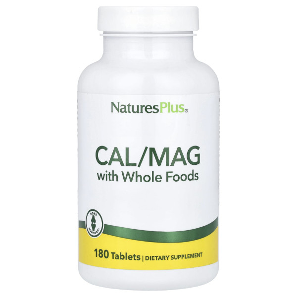 Кальций и магний с цельными продуктами Natures Plus (Cal/Mag) 180 таблеток