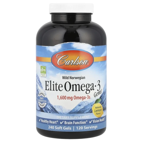 Омега-3 Carlson (Elite Omega-3) 1600 мг 240 капсул зі смаком лимону