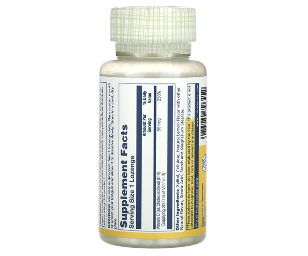 Витамин D-3 Solaray (Vitamin D-3) 2000 МЕ 60 леденцов со вкусом лимона