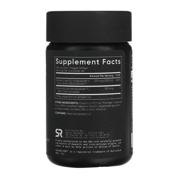 Вітамін K2 + D3 Sports Research  (D3 + K2) 5000 МО/100 мкг 60 капсул