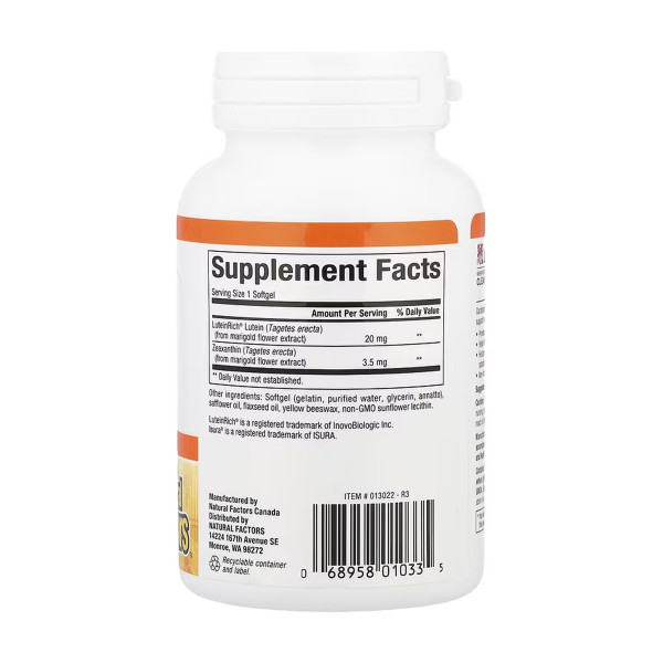 Лютеин Natural Factors (Lutein) 20 мг 120 капсул
