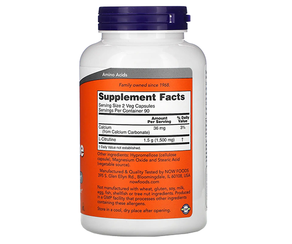 Л-Цитрулін з кальцієм NOW Foods (L-Citrulline) 750/36 мг 