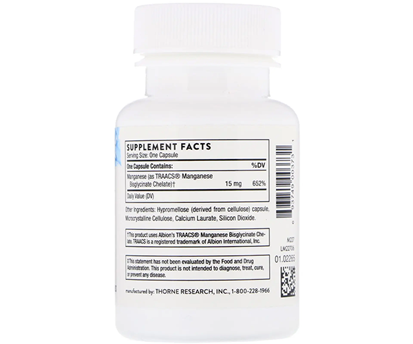 Бісгліцинат марганцю Thorne Research (Manganese Bisglycinate) 15 мг 60 капсул