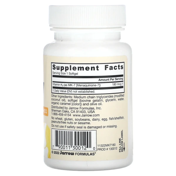 MK-7 Активная форма витамина K2 Jarrow Formulas ( MK-7 Most Active Form of Vitamin K2) 180 мкг 30 капсул