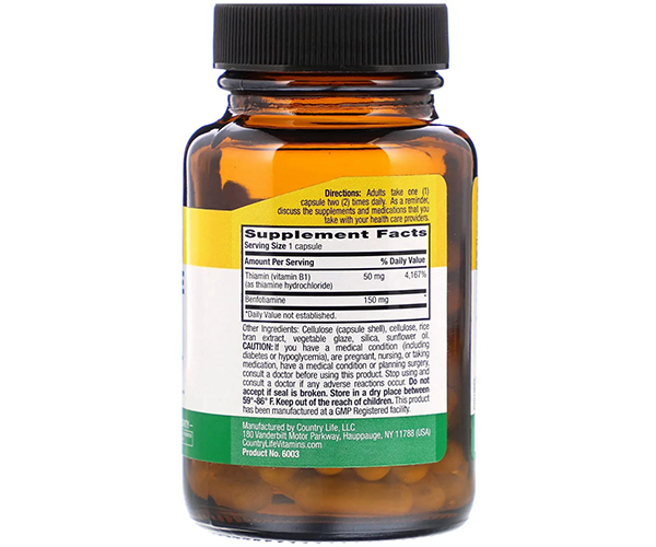 Бенфотиамин c коэнзимным В1 Country Life (Benfotiamine) 150 мг 60 капсул