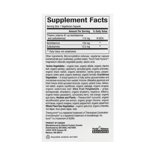 Бенфотиамин Natural Factors (Benfotiamine) 150 мг 30 капсул