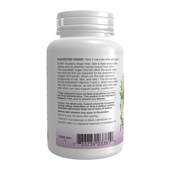 Веганская добавка для здоровья волос, кожи и ногтей NOW Foods Vegan Hair, Skin & Nails 90 капсул