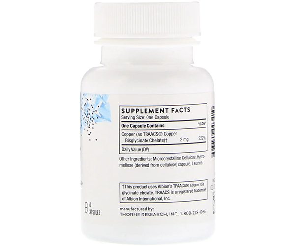 Медь Thorne Research (Copper Bisglycinate) 2 мг 60 капсул