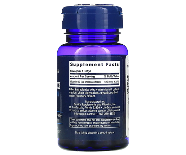 Вітамін D3 Life Extension (Vitamin D3) 5000 МО 60 капсул