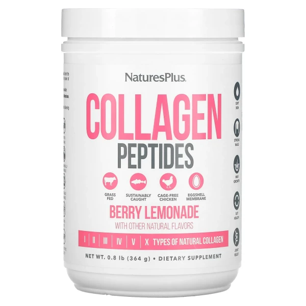 Пептиды коллагена Natures Plus (Collagen Peptides) 364 г со вкусом ягодного лимонада