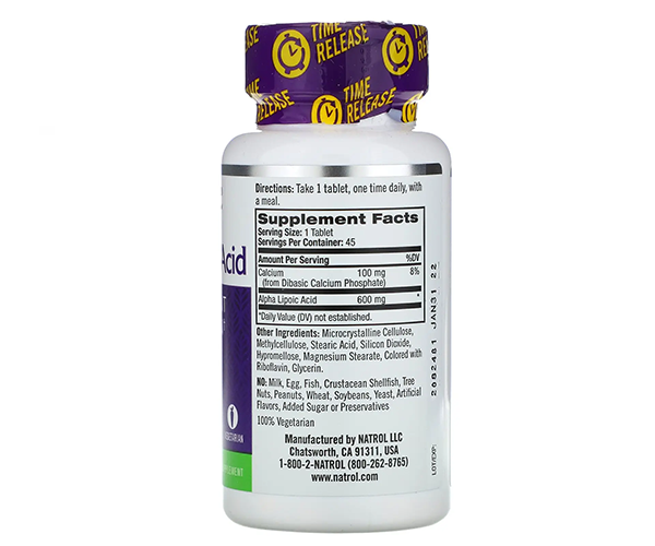 Альфа-липоевая кислота Natrol (Alpha-lipoic acid) 600 мг 45 таблеток
