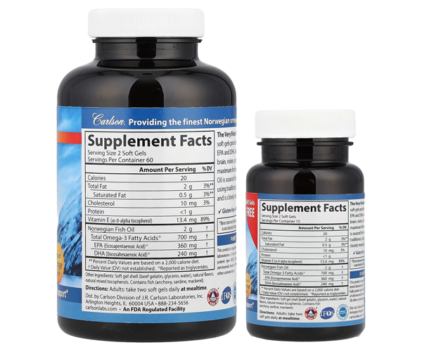 Риб'ячий жир Carlson Labs (Fish oil) 700 мг 120+30 капсул зі смаком апельсину