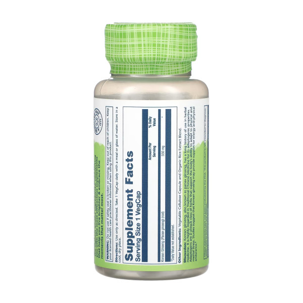 Корейский женьшень Solaray Korean Ginseng Root 550 мг 50 капсул