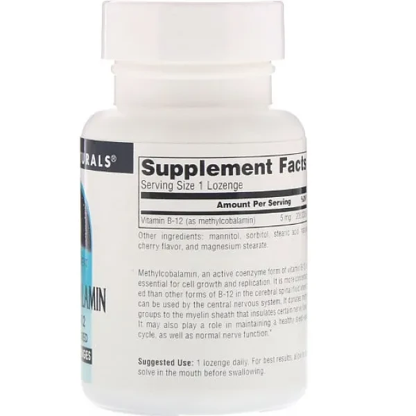 Витамин B12 Source Naturals (Methylcobalamin Vitamin B12) 5 мг 60 леденцов со вкусом вишни