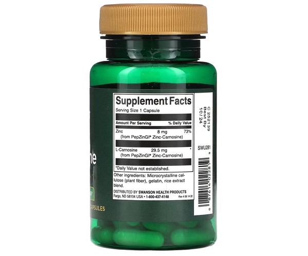 Цинк карнозин Swanson (Zinc Carnosine) 60 капсул