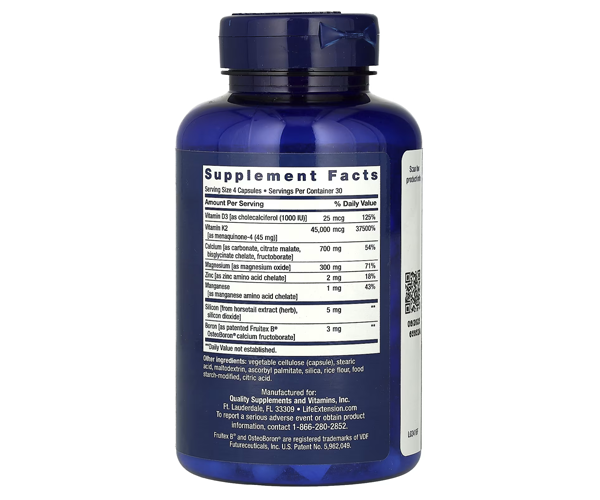 Восстановление костей с суперактивным К2 Life Extension (Bone restore elite with super potent K2) 120 капсул