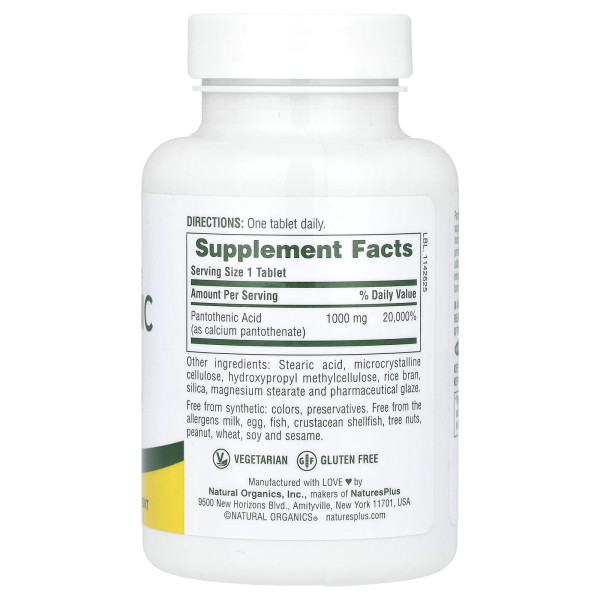 Пантотеновая кислота Natures Plus (Pantothenic acid) 1000 мг 60 таблеток