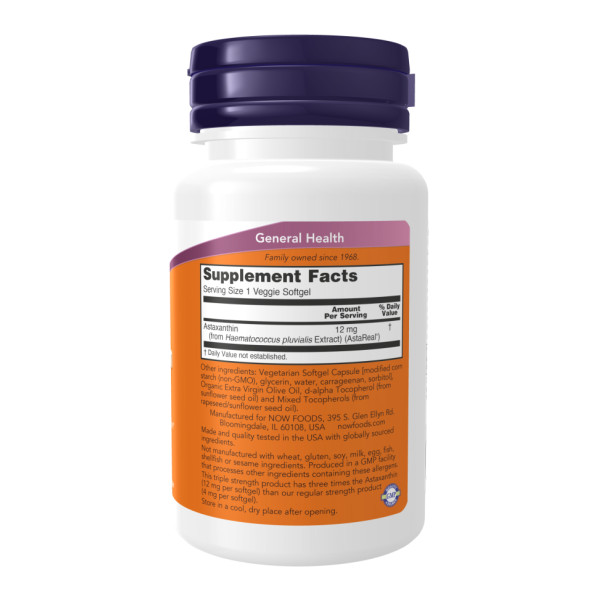 Астаксантин потрійної дії NOW Foods (Astaxanthin Triple Strength) 12 мг 60 капсул