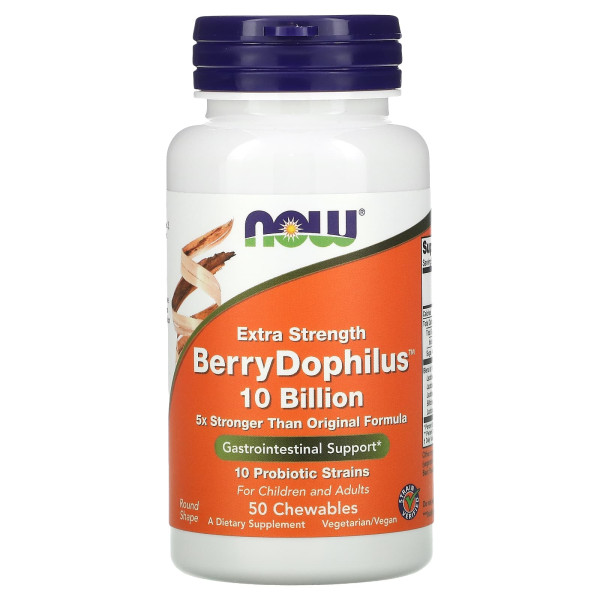 Пробіотики NOW Foods (Extra Strength Berry Dophilus) 10 млрд КУО 50 жувальних таблеток