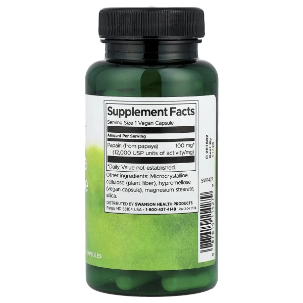 Папаїн ферменти папайї  Swanson (Papaya Enzyme Papain) 100 мг 90 капсул