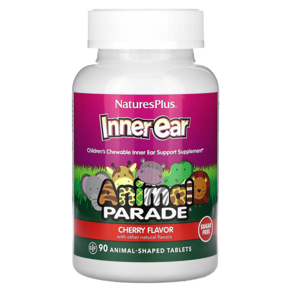 Жувальні вітаміни для дітей з вишневим смаком Natures Plus  Inner Ear Support Animal Parade 90 жув. таблеток