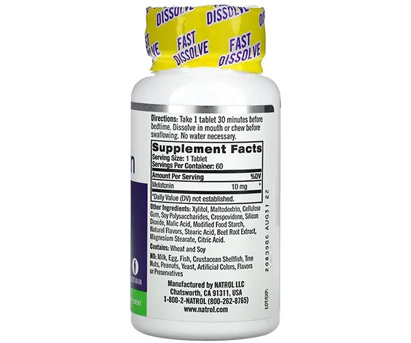 Мелатонін швидкого вивільнення Natrol  (Melatonin) 10 мг 60 таблеток із цитрусовим смаком