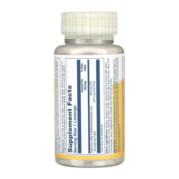 Метилфолат Solaray (Methyl Folate) 800mcg 60 пастилок зі смаком лимона