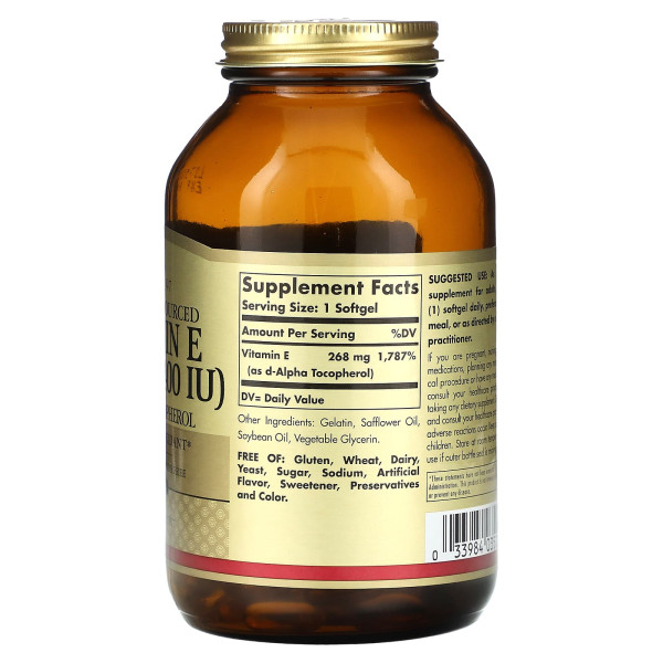 Витамин E натуральный d-alpha токоферол Solgar (Vitamin E) 400 ME 250 капсул