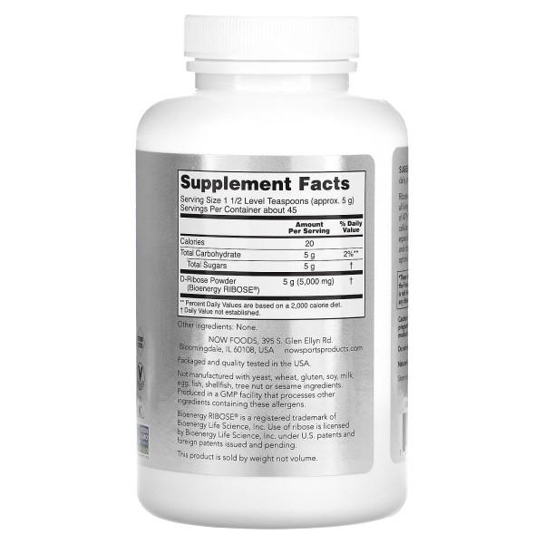 Порошок Д-Рибозы NOW Foods (D-Ribose Powder) 227 г