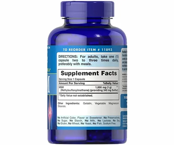 Метилсульфонілметан Puritan's Pride (Methylsulfonylmethane) 1000 мг 120 капсул