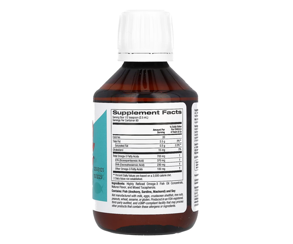 Норвезький риб'ячий жир з омега 3 для дітей California Gold Nutrition (Omega Fish Oil) 200 мл зі смаком лимона