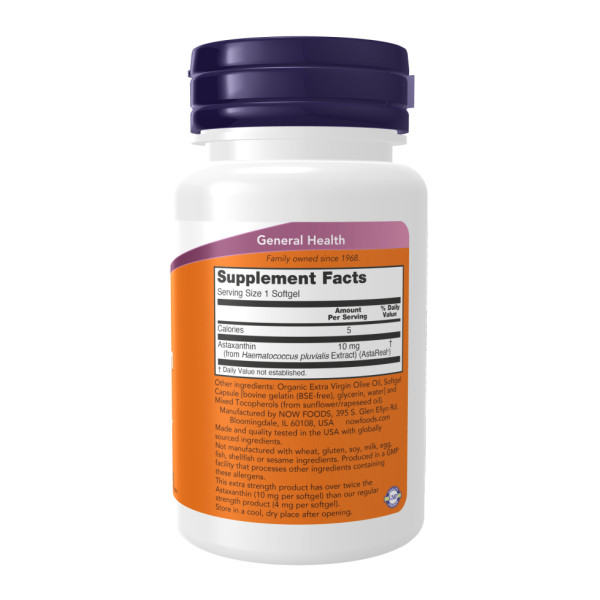 Астаксантин повышенной силы Now Foods (Astaxanthin Extra Strenght) 10 мг 30 капсул