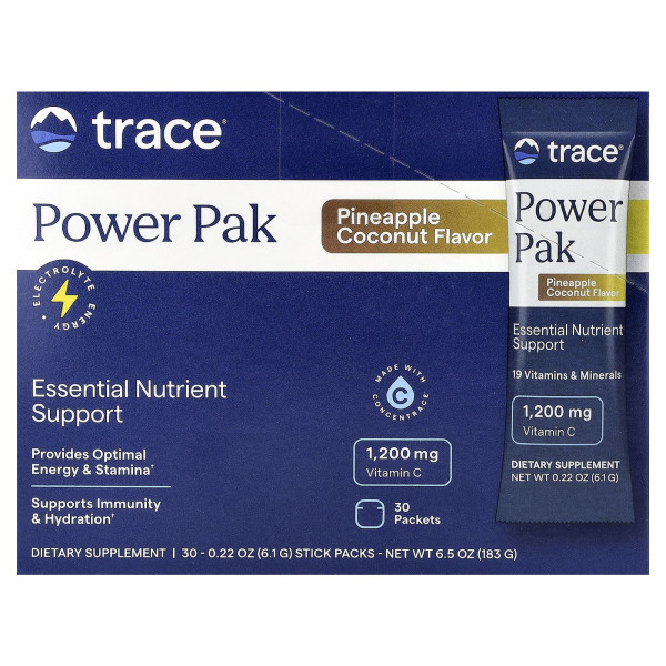 Електроліти Trace Minerals Research (Electrolyte Stamina Power Pak) 30 пакетиків зі смаком ананасу