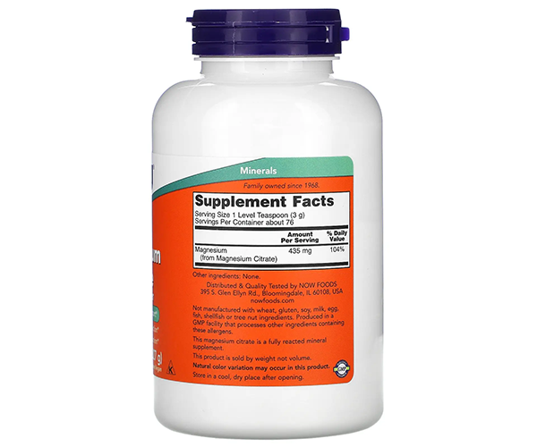 Цитрат магнію NOW Foods  (Magnesium Citrate) 435 мг 227 г 100% чистого порошку